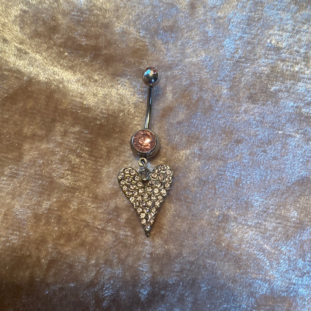 Pink Sparkle Heart Belly Button Ring